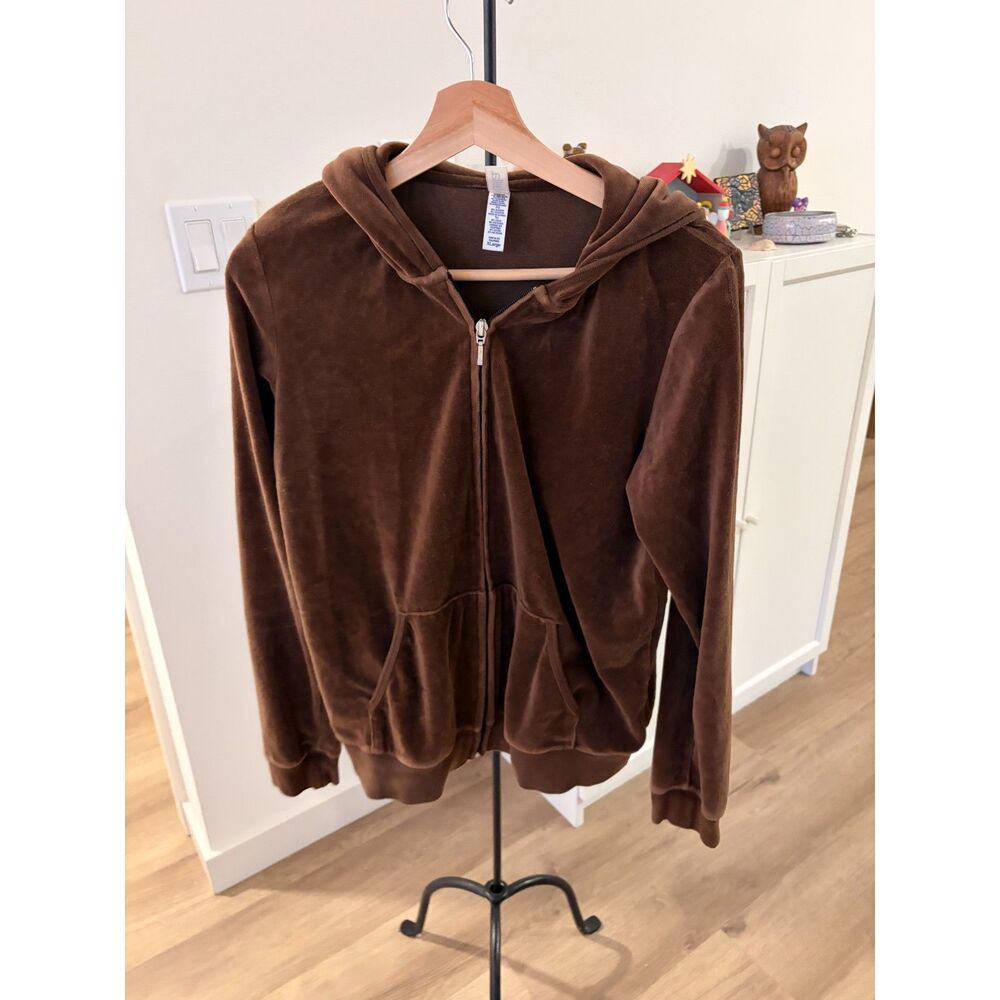 Bella Women's XL Brown Velvet Velour Full Zip Hoodie Jacket Y2K Style